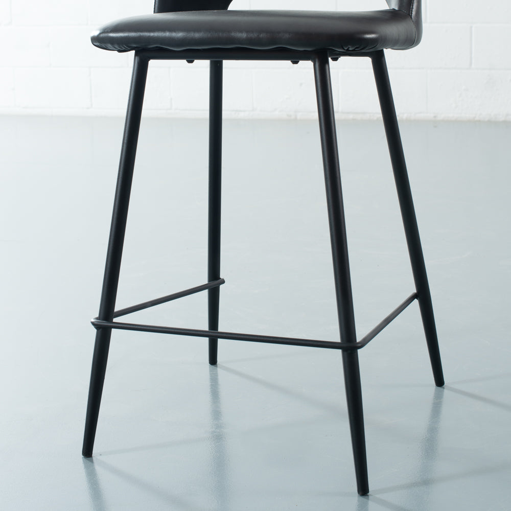 WALTER - Black Leather Bar Stool (65cm)