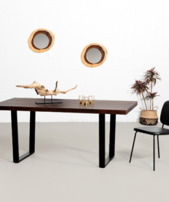 Straight Cut Acacia Dining Table with Black U legs/Honey Walnut