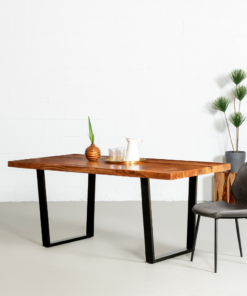 Straight Cut Acacia Wood Table with Black U-Shaped Legs/Natural Colour